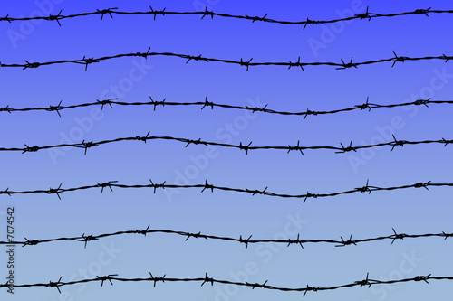 barbed wires on blue sky background
