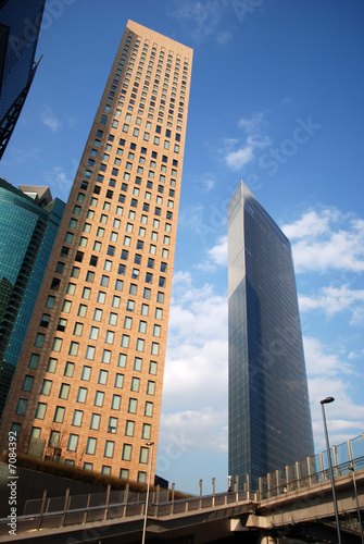 pedestrian walkway through skyscrapers tokyo