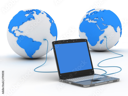 Computer and two globes