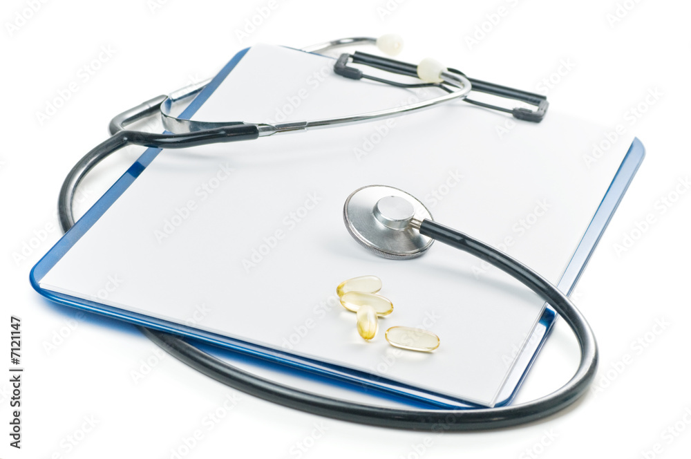 Clipboard with stethoscope isolated on a white Clipboard with stethoscope isolated on a white