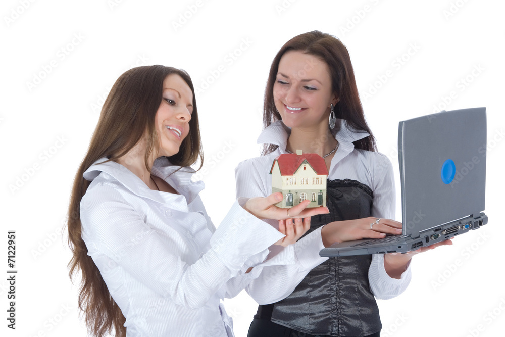 Two business woman advertises real estate Two business woman advertises real estate
