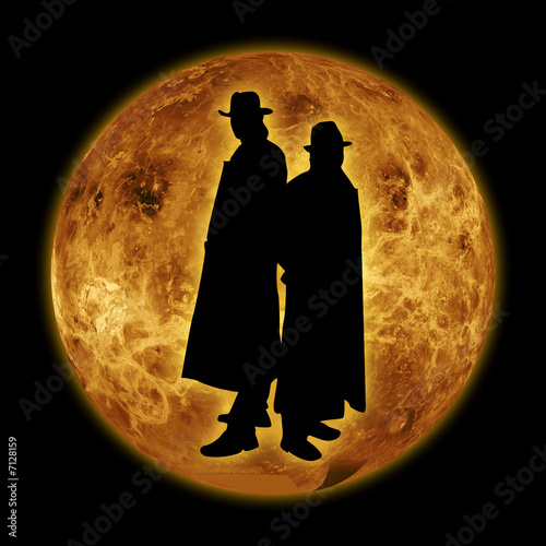 detectives on moon background