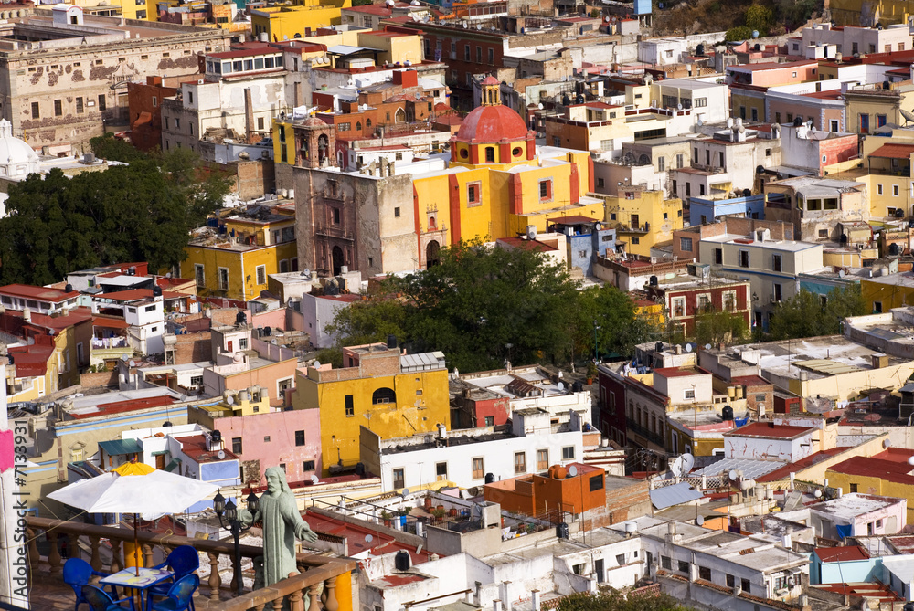 Balcony Colored Houses and Church Guanajuato Mexico