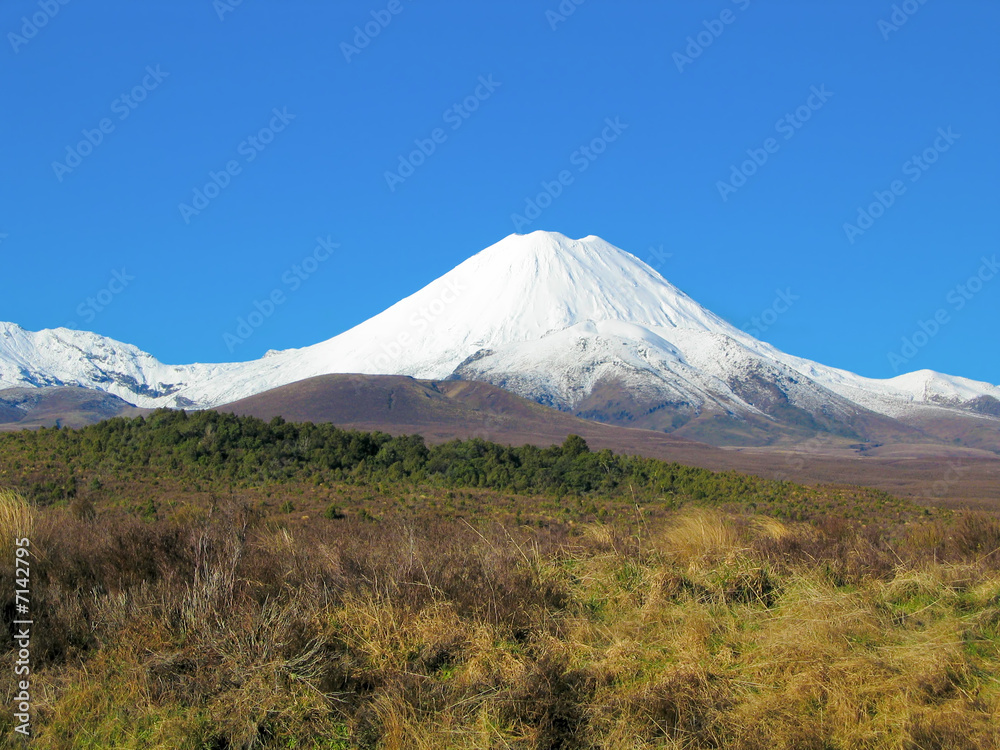 volcano of tongariro covered with snow