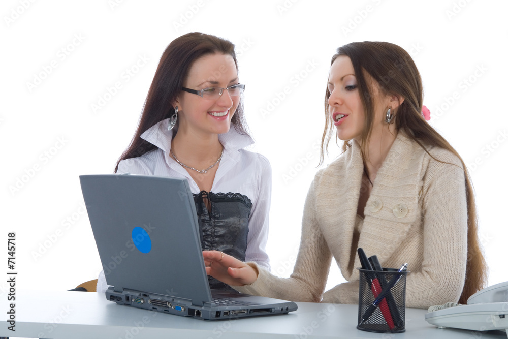Two business woman work with laptop Two business woman work with laptop