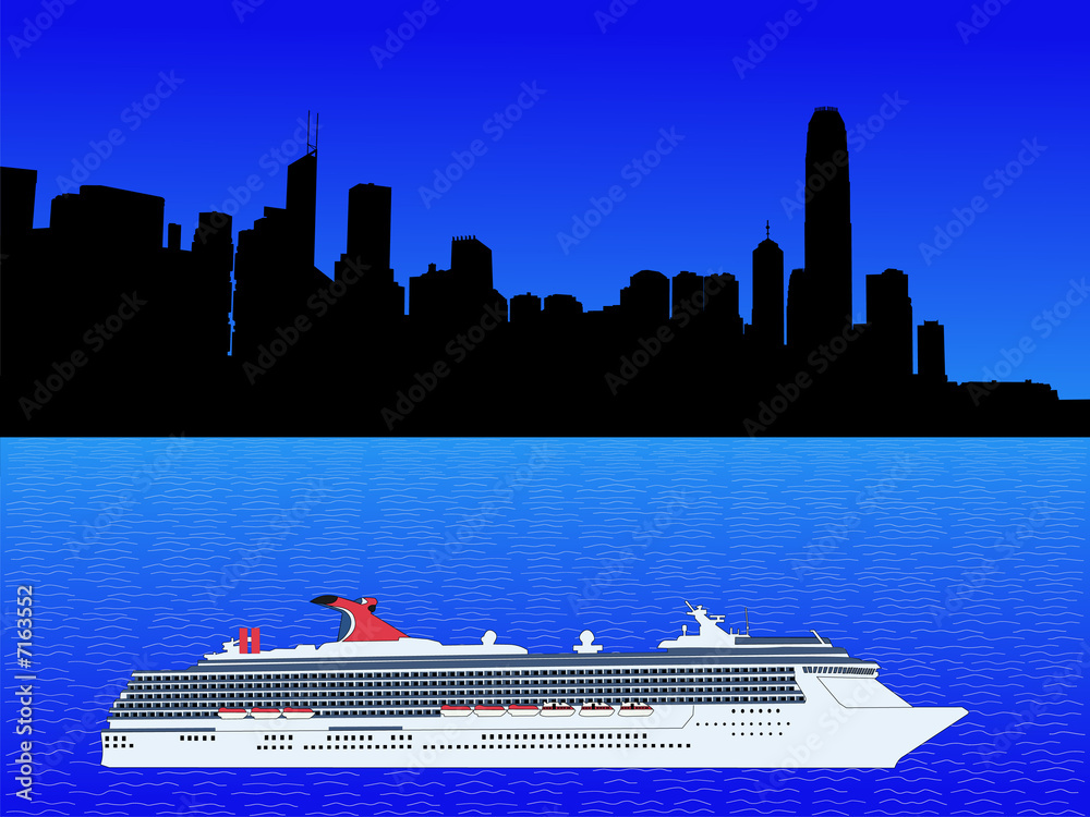Hong Kong skyline with cruise ship