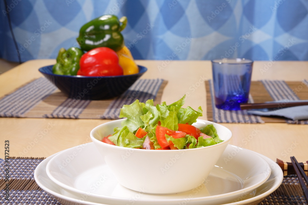 Table with salad bowls Table with salad bowls