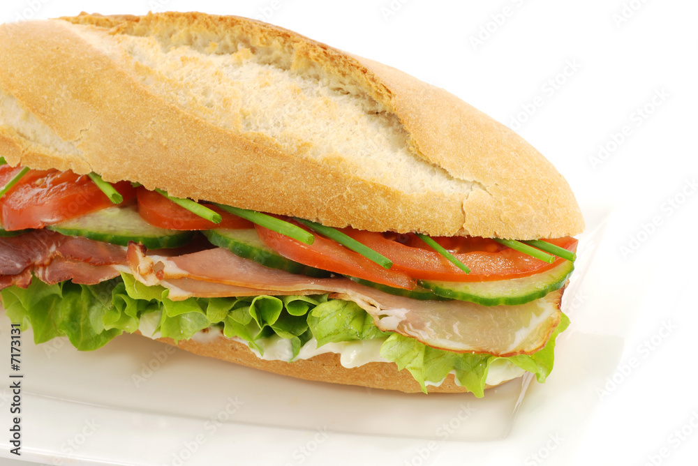 Frisches saftiges Schinken Baguette Frisches saftiges Schinken Baguette