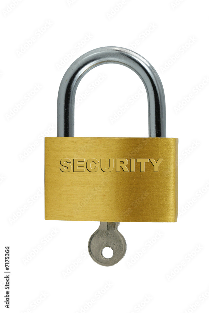Isolated Brass lock and key on white Isolated Brass lock and key on white