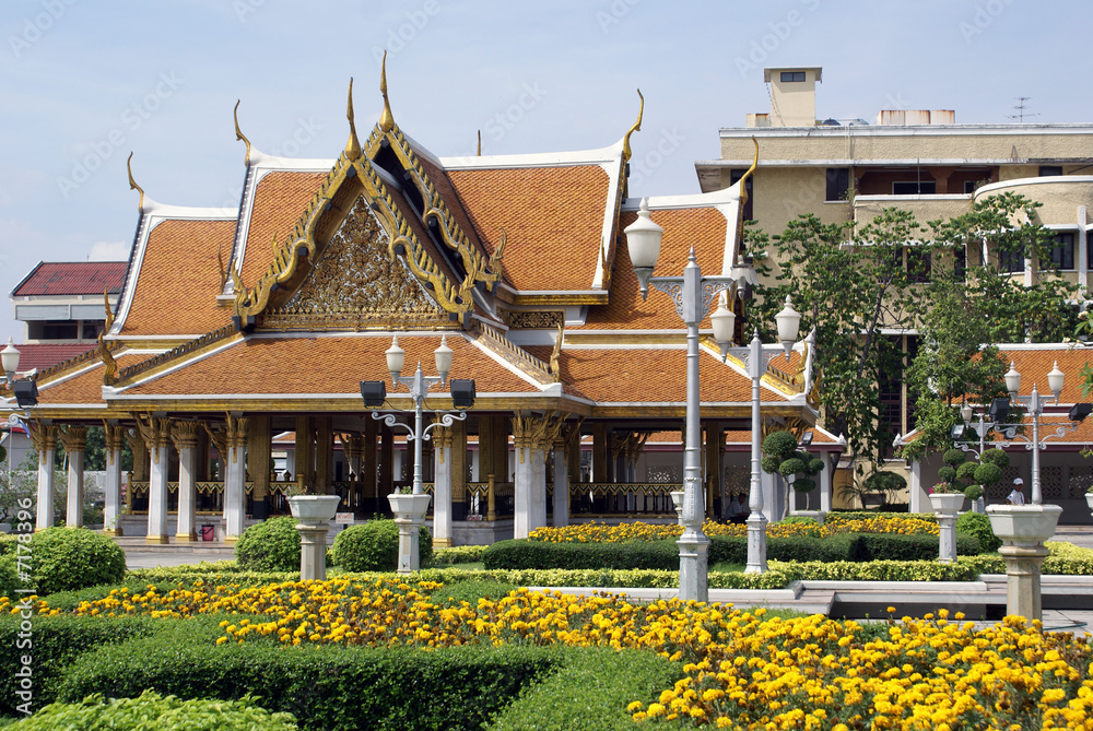 Buddhist wat and flowers