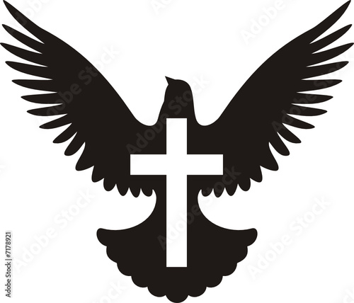 Flying dove silhouette with cross
