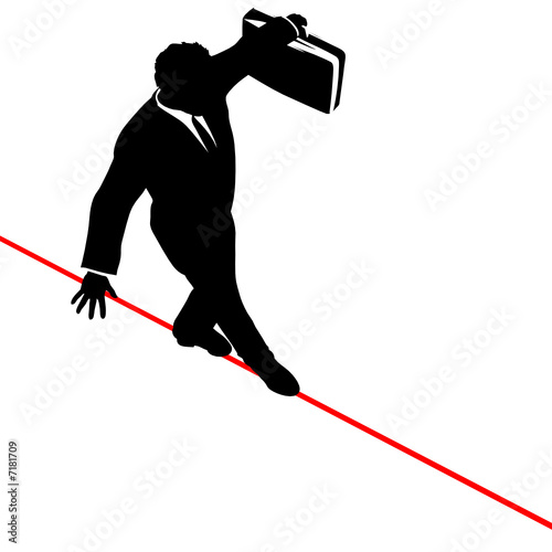 Business Man Balance Risk Tightrope from Above
