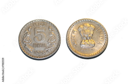 Five Rupees coin from both sides