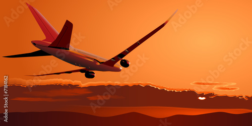 Vector Boeing-787 at sunset