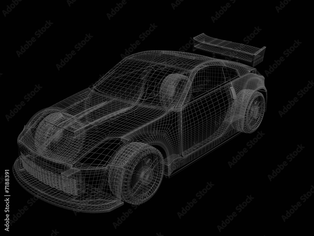 Fototapeta premium 3d car wireframe black background