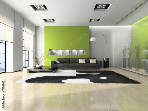 Fototapeta Naklejka Na Ścianę i Meble -  Modern interior with sofa and white carpet 3D