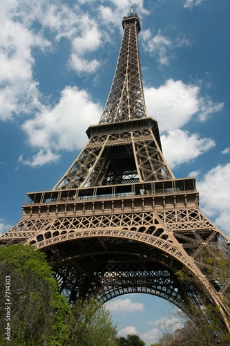 Wide-angle view of the Eiffel Tower