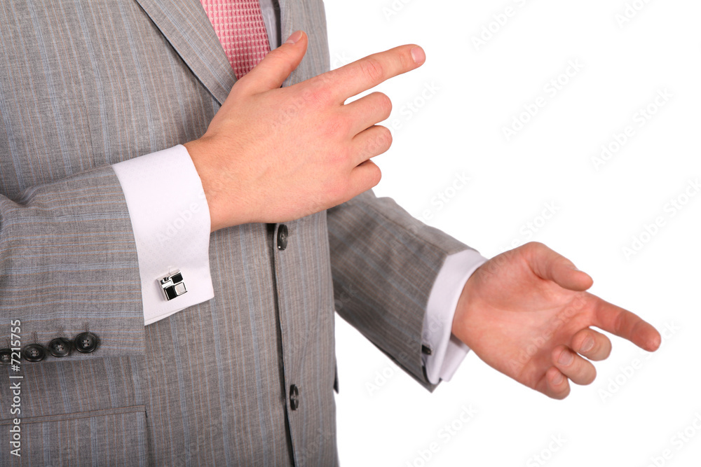 businessman gestures by hand