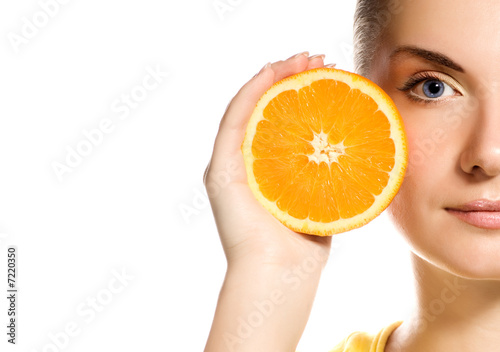 Beautiful girl with juicy orange