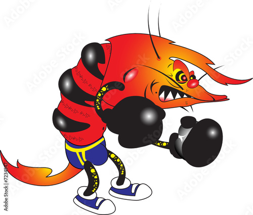 vector illustration of evil shrimp boxer cartoon character