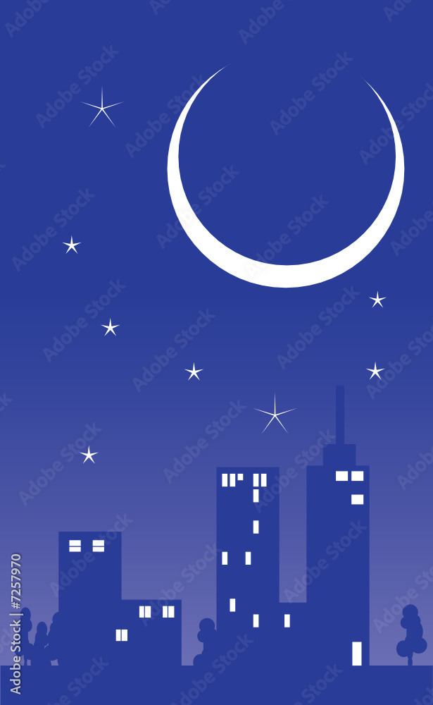 Fototapeta premium Night scenery of building City with Moon