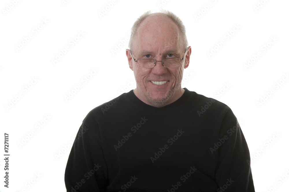 Old Guy in Black Shirt and Glasses Smiling Old Guy in Black Shirt and Glasses Smiling