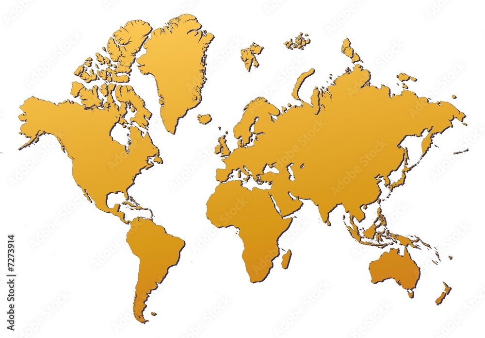 World map filled with orange gradient. Mercator projection. World map filled with orange gradient. Mercator projection.