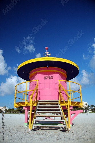 Closed Pink Lifeguard Tower in South Beach