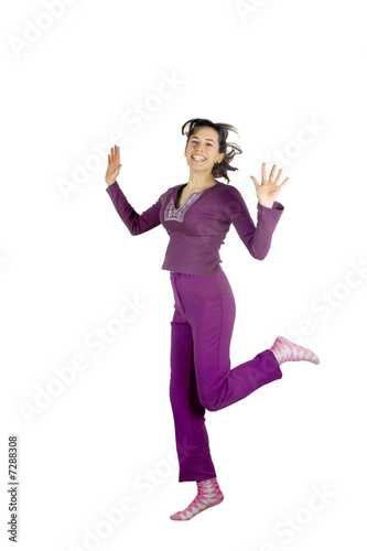 ragazza viola salto felice allegra photo