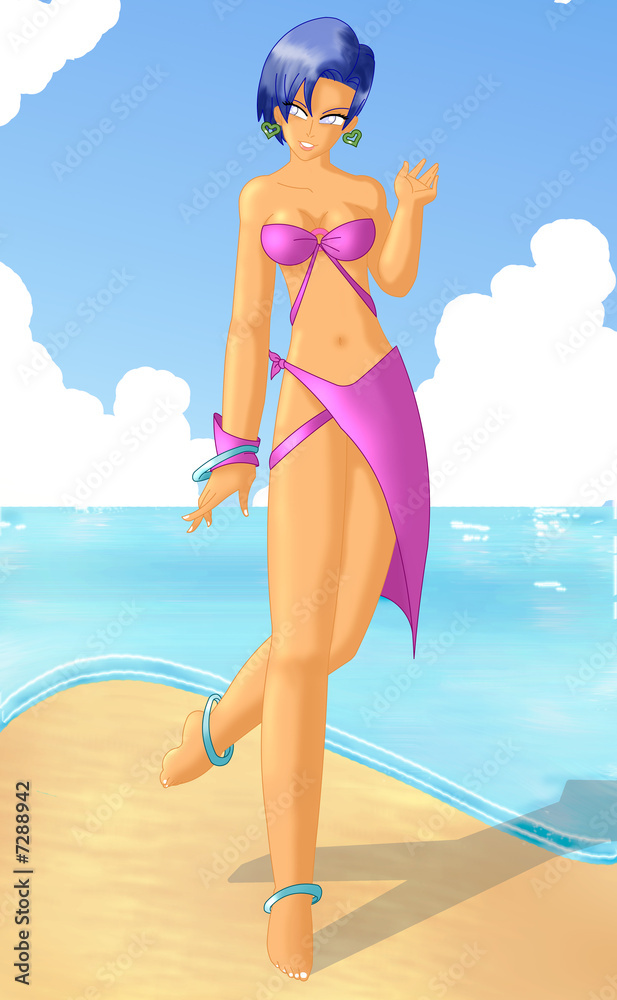manga lady at the beach