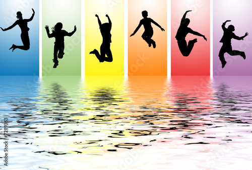 jumping people in a water ripples