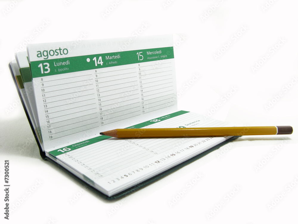 agenda calendario e matita - obrazy, fototapety, plakaty 