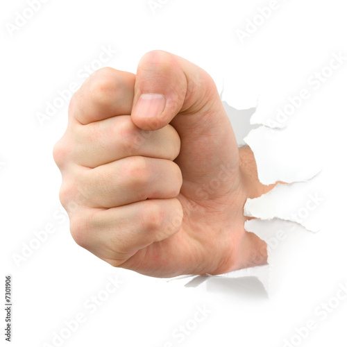 Obraz na plátně Fist punching thru paper