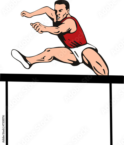 Track and field athlete jumping hurdles