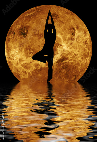 yoga on moon and water background