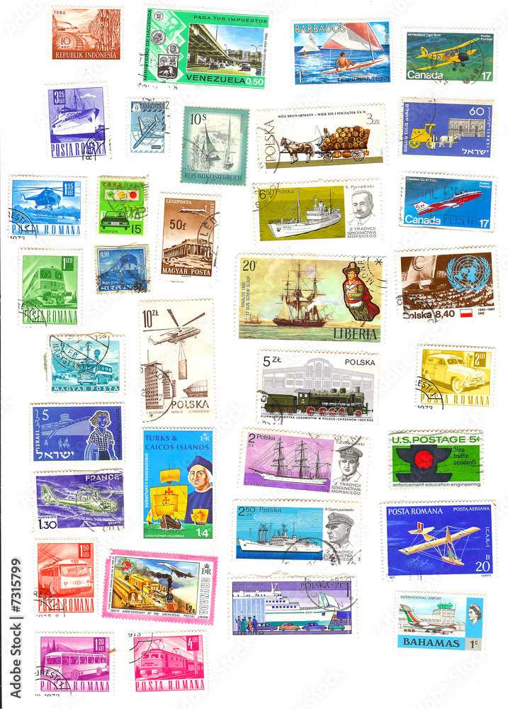 collection of vintage transportation stamps