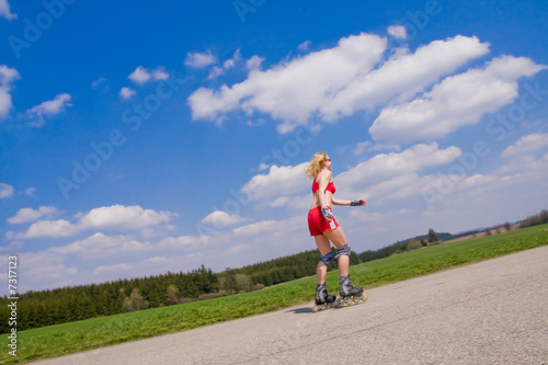 young female on roller skates