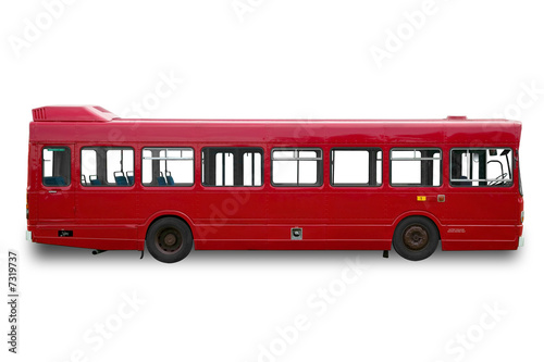 Red single deck bus