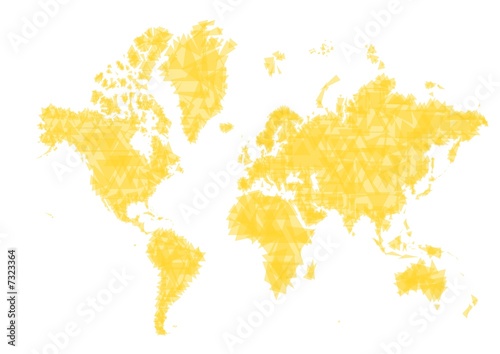 Abstract yellow world map. Made from triangles.