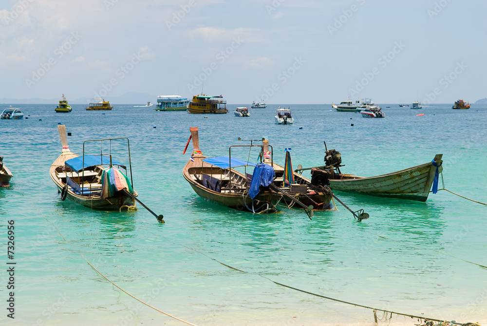 many different boats near Phi Phi Don island, Thailand