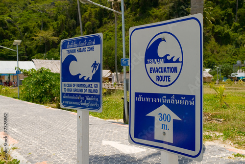 tsunami evacuation route sign, Phi Phi Don island, Thailand