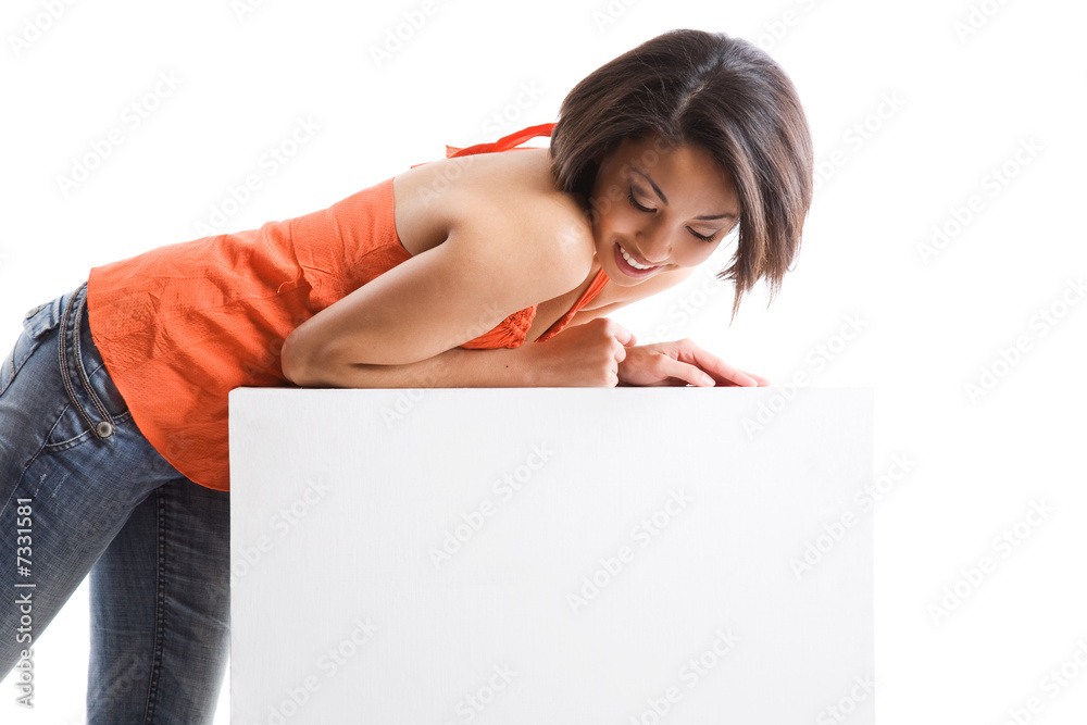 A girl with blank billboard