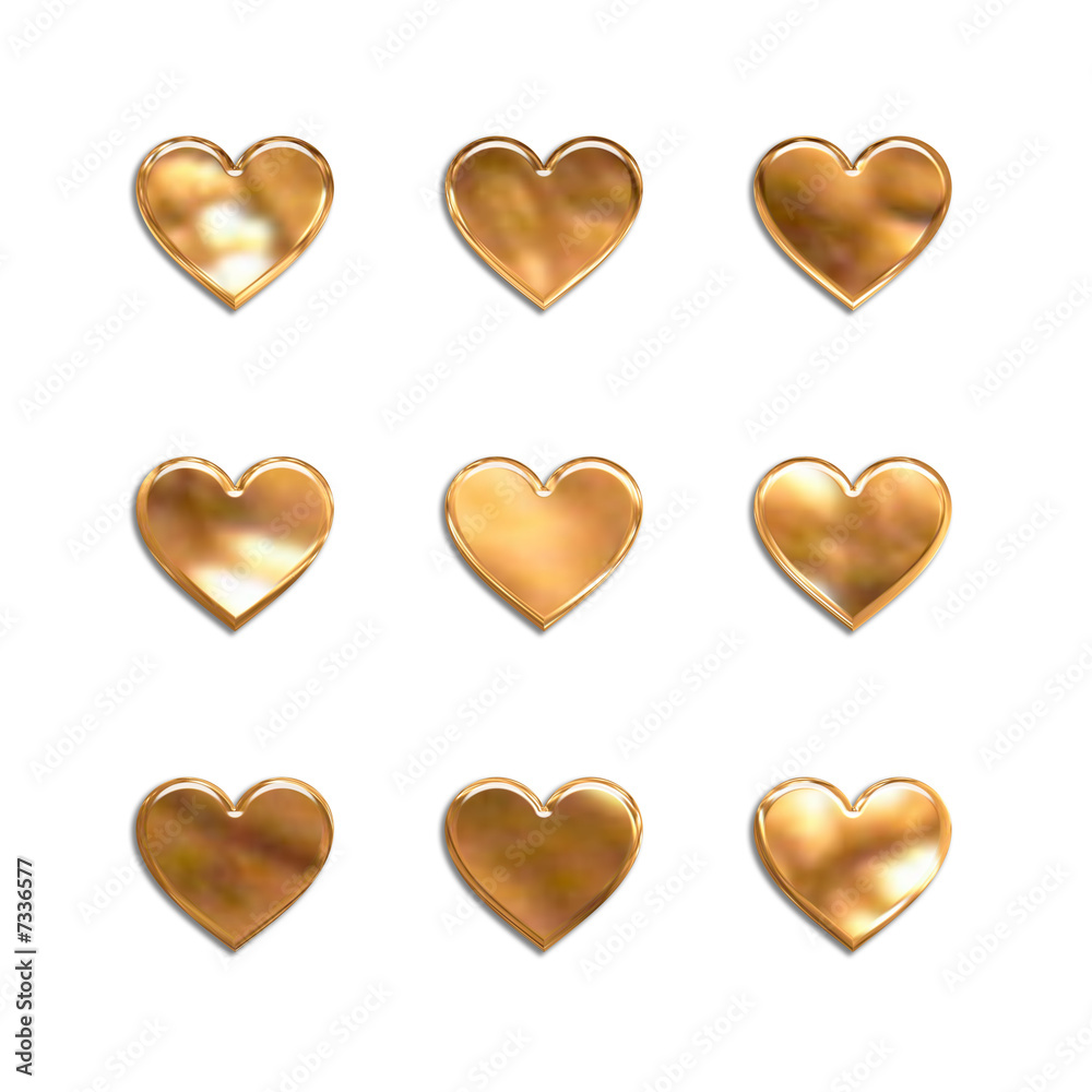Nine shiny hearts