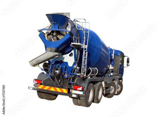 Fototapeta Naklejka Na Ścianę i Meble -  Blue Cement Mixer Truck isolated on white.