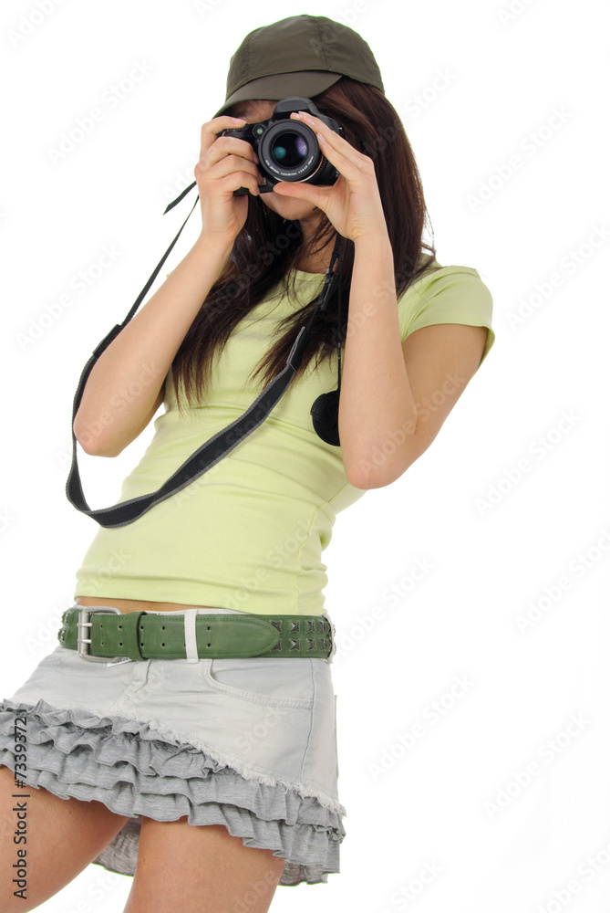 beautiful woman holding a photo camera. beautiful woman holding a photo camera.