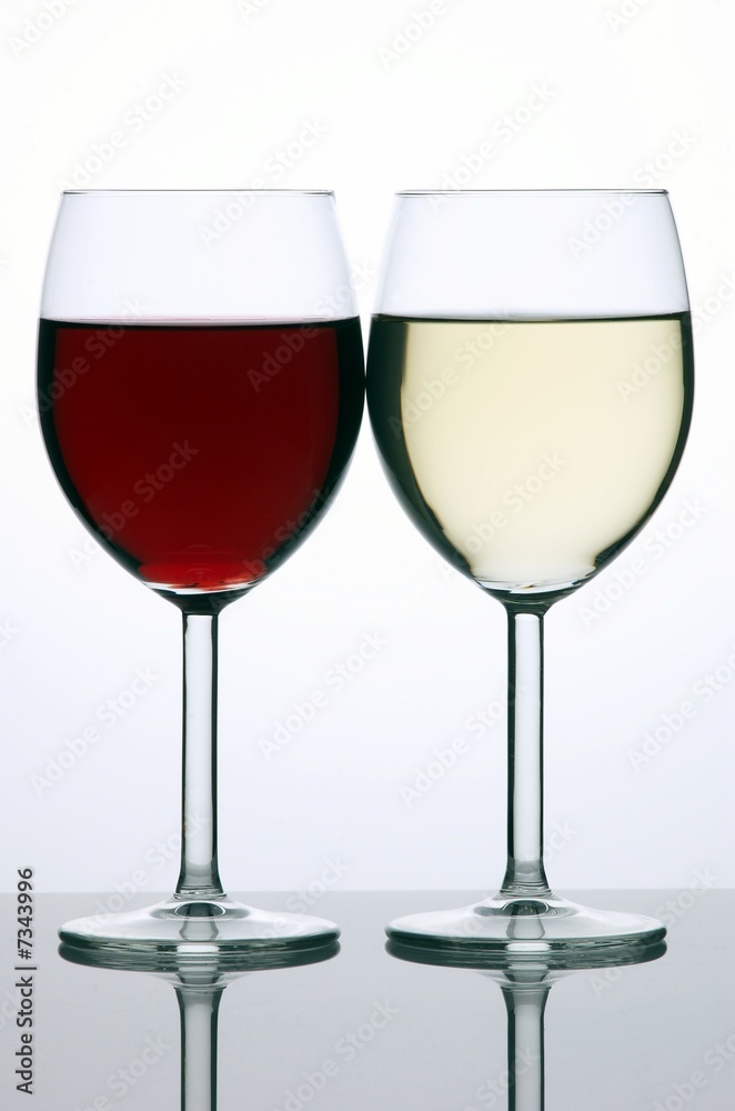 Two glasses of red and white wine Two glasses of red and white wine