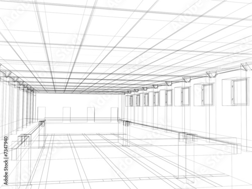 3d sketch of an interior of a public buildin