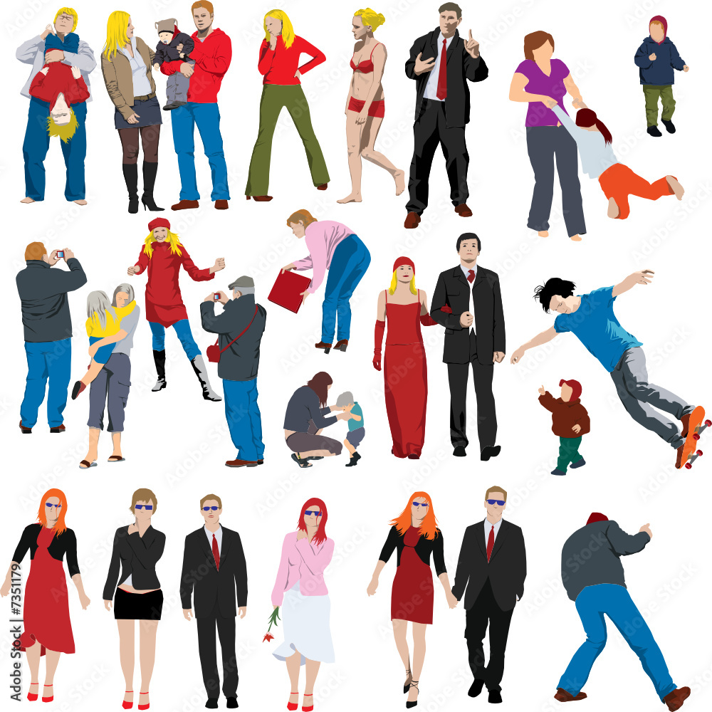 Fototapeta premium Collection of many people coloured vector illustrations