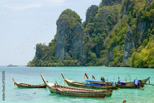 wooden boats near the Phi Phi island, Thailand