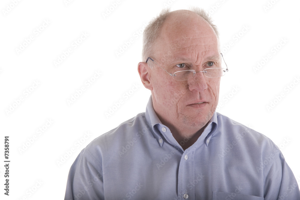 Old Guy in Blue Shirt and Glasses Looking Left Old Guy in Blue Shirt and Glasses Looking Left